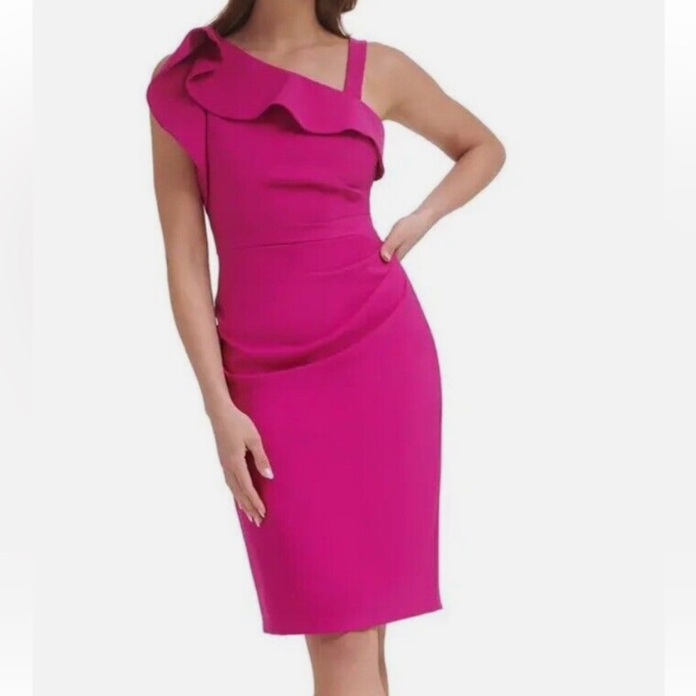 Vince Camuto ruffled sheath dress- fushia pink